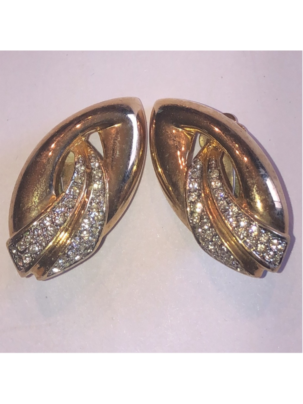 Piscitelli Elegant Vintage Gold Tone CZ Rhinestone Retro Clip On Earrings